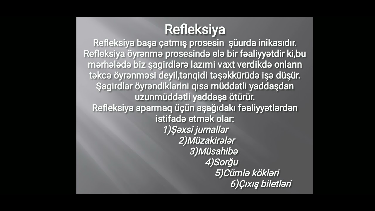 Motivasiya və refleksiya haqqında ümumi məlumat,test tapşırıqları üzərində izahlar
