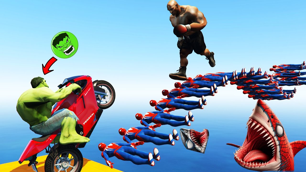 الأبطال الخارقين على القضبان دوامة قمع جسر - SPIDER-MAN!on Motorcycle in Spiral Bridge Stunt Ride