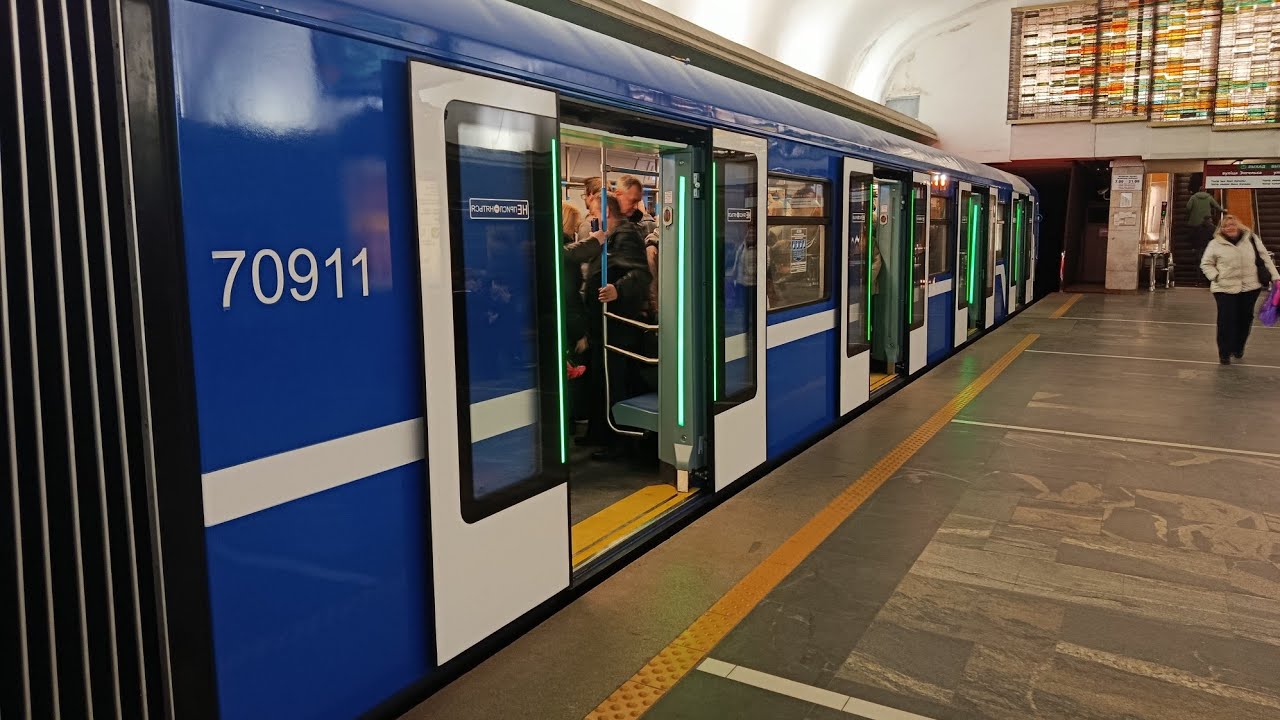 Минск поездка в вагоне метро 81-765.7 Минск 2024 бортовой номер 70911 марш. 02 (09.03.2026)