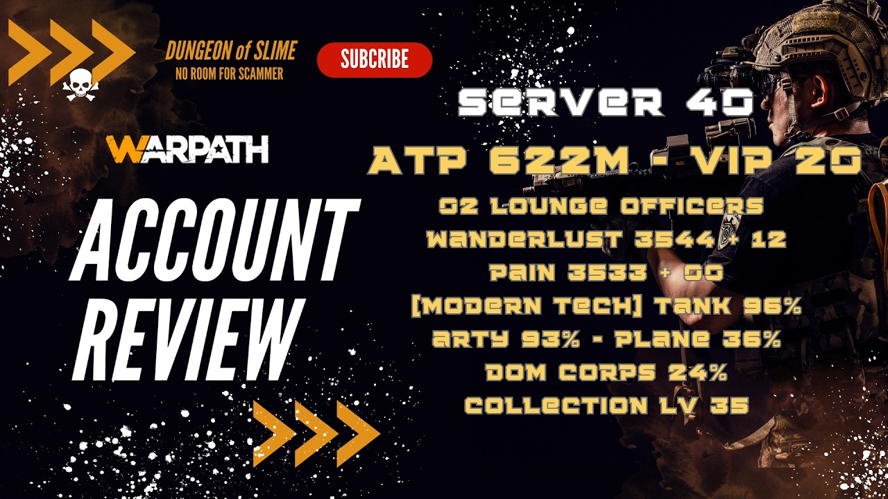 Server 40 - ATP 622m - VIP 20 - 2 LOUNGE OFFICERS - MODERN TECH TANK 965 - ARTY 93% - COL LV 35