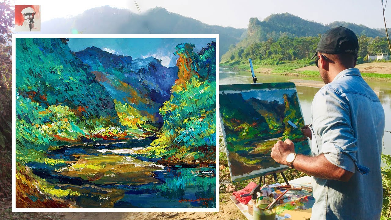 Plein Air Acrylic Landscape Painting Demo by Shahanoor Mamun | Impressionist landscape acrylic