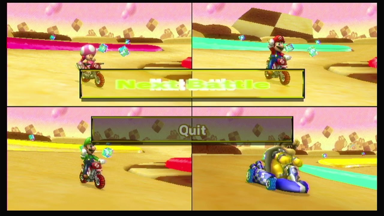 Mario Kart Wii - Bowser the Dirty Freak loses to Mario, Luigi and Toadette (me) on Battle Mode