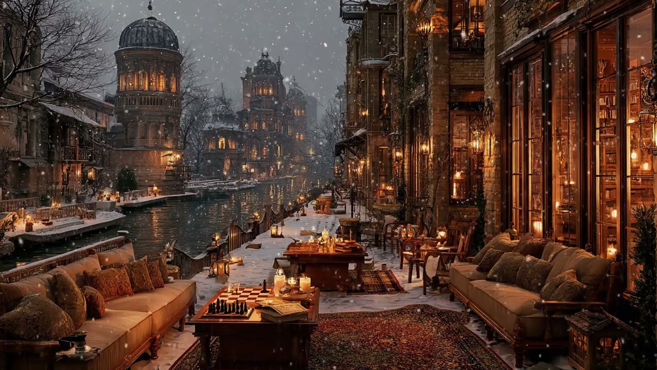 Unwind with Soft Winter Piano Music & Snowfall ⛄ Relaxing Piano Music at Cozy Coffee Shop Ambience