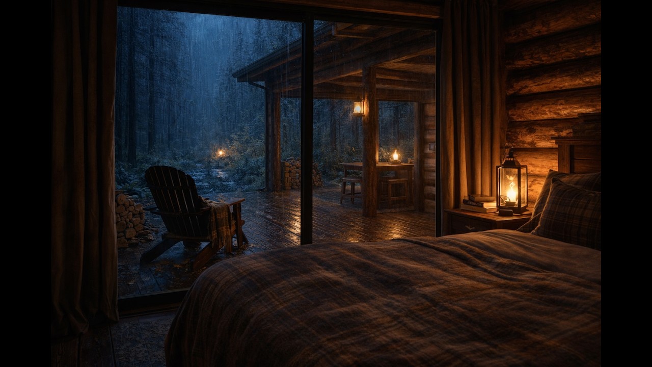 Sleep Instantly - NO ADS | Soft rain sounds for rest at night | Cabin Rain Ambience