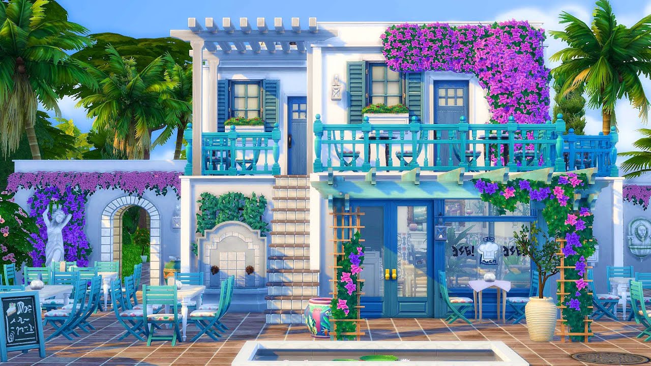 Cute Greek Restaurant 🌞 Sims 4 🌊 SpeedBuild