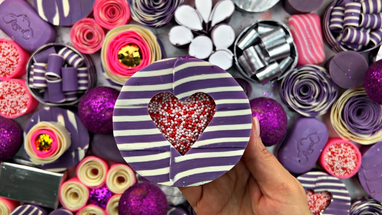 ASMR soap roses 🌹 clay cracking /crushing soap boxes with glitter and starch/foam 💜
