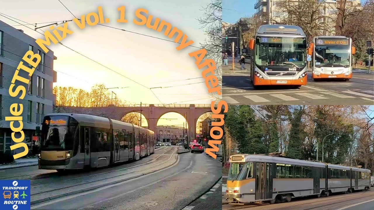 STIB Bus & Tram Mix vol. 1 - Sunny Uccle After Snow during Sunrise (feat. SNCB trains over Bridge)