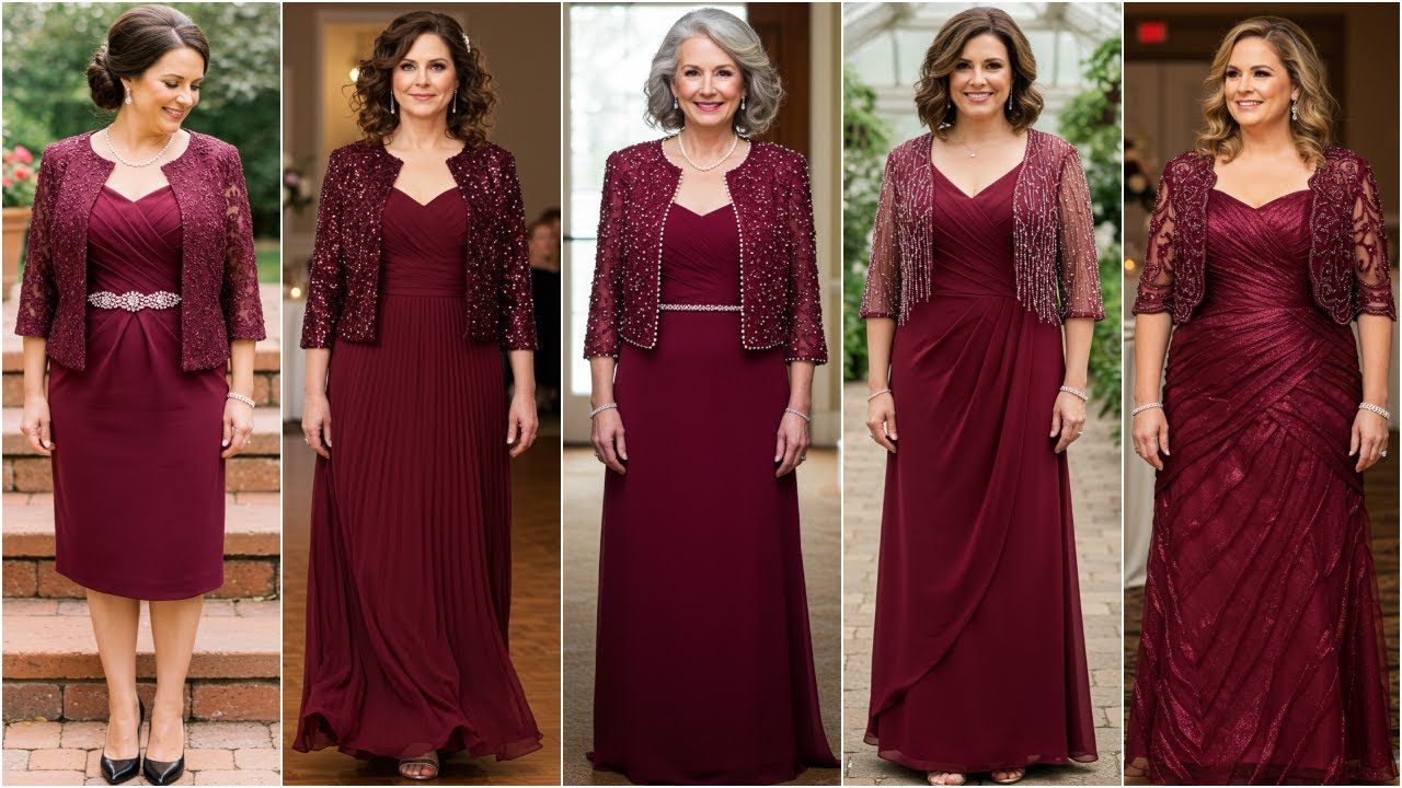 Burgundy Colored Mother of The Bride Dresses with Jacket - Formal Short Jackets to Wear with Dresses