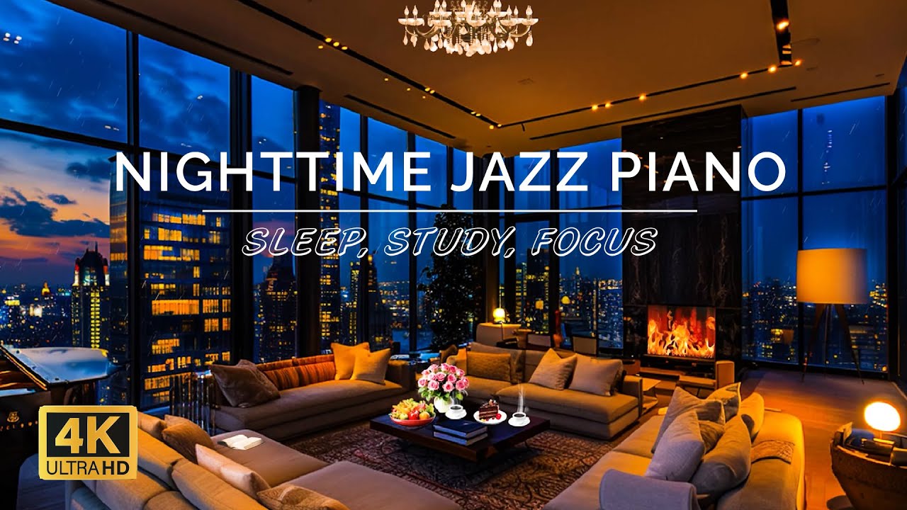 Nighttime Jazz Piano Music in Cozy Bedroom | Relaxing Jazz Music for Sleep, Study, Focus, Work  🎷🏙️