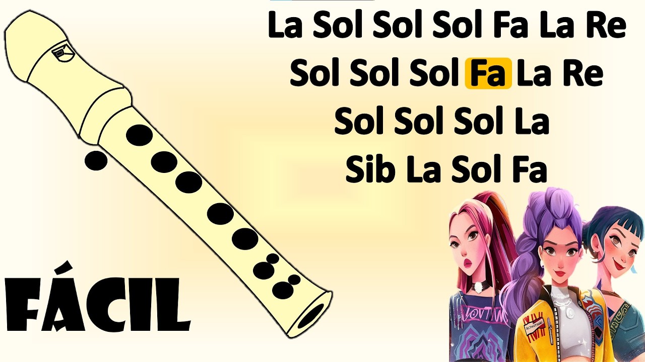 *_* Las guerreras K-pop - Golden *_*  flauta dulce fácil, tutorial con animación, canción fácil