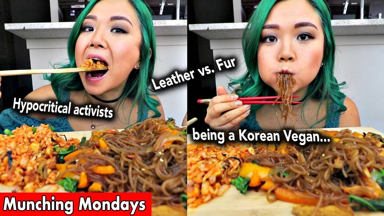 JAPCHAE & KIMCHI FRIED RICE MUKBANG (VEGAN) // Munching Mondays Ep.14