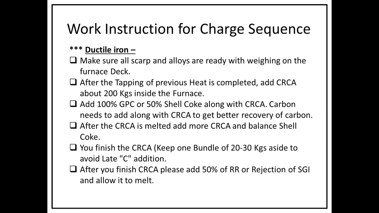 Work Instruction for Charge Sequance Ductile iron