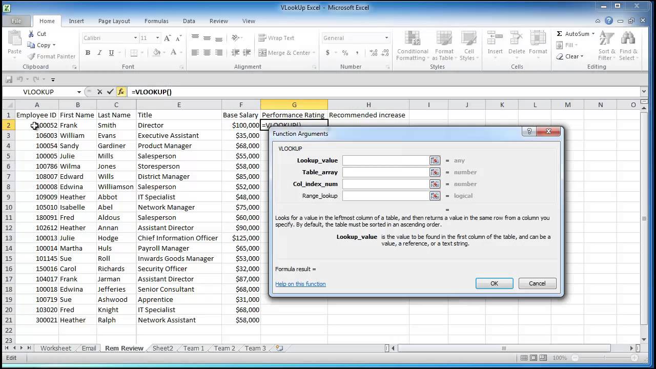 Excel 2010 VLookUp Tutorial for HR Practitioners using examples commonly encountered in HR