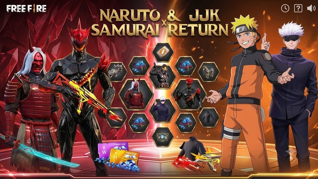 🤩ZOMBIE SAMURAI X NARUTO BUNDLE RETURN💥 || FREE FIRE NARUTO EVENT | FREE FIRE NEW EVENT TODAY