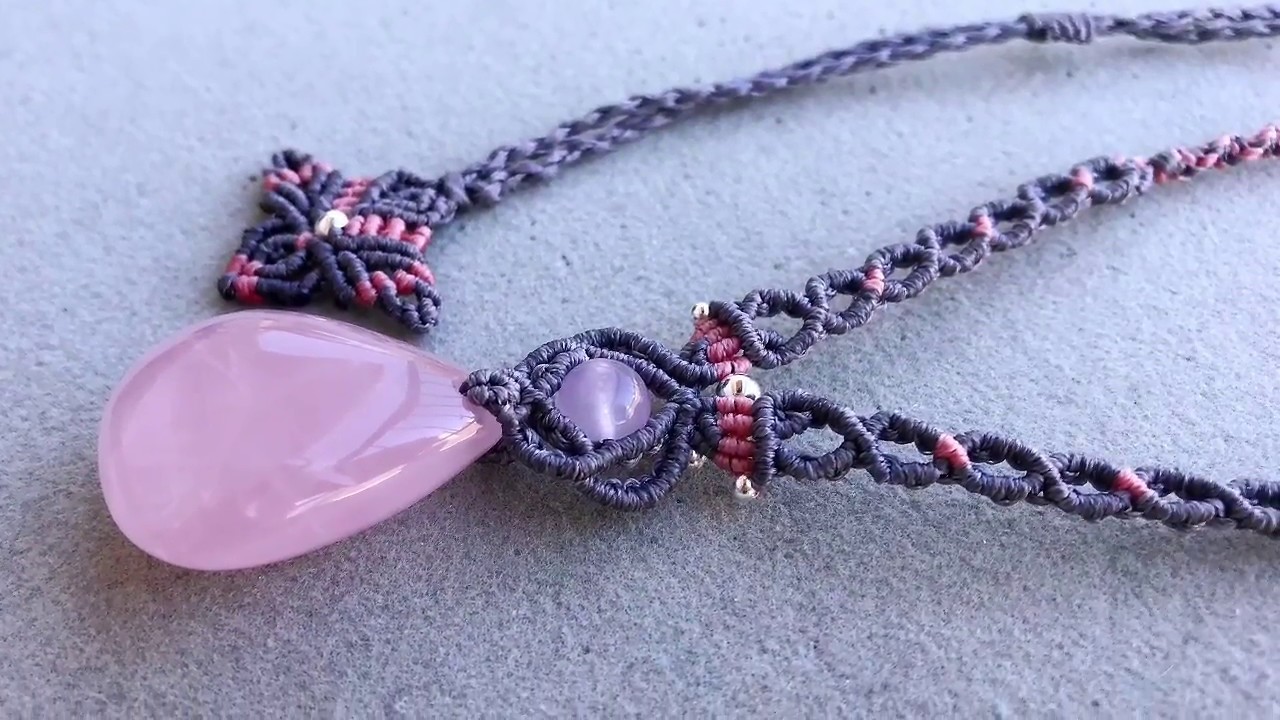 Macrame tutorial:how to make a necklace/rose quartz/length adjustable/step by step tutorial