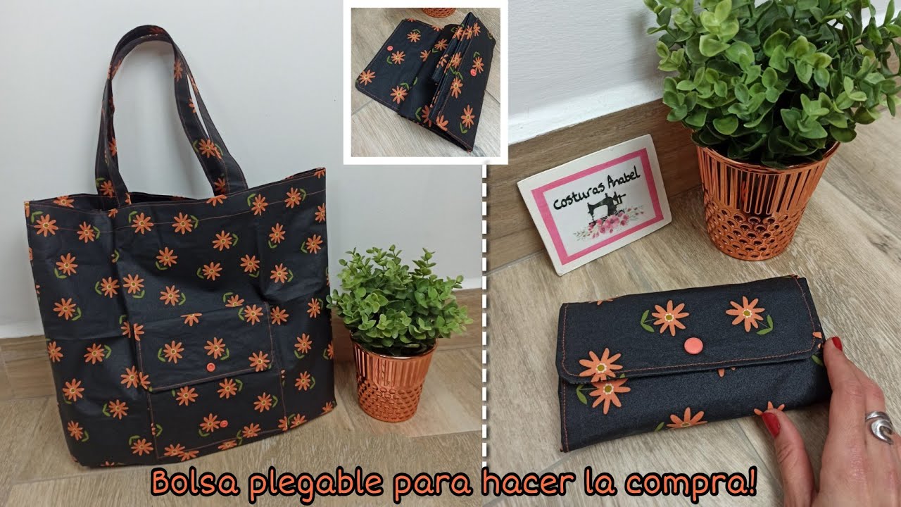 Cómo hacer una bolsa 🛍 de tela plegable para hacer la compra 👛| Súper fácil 😊