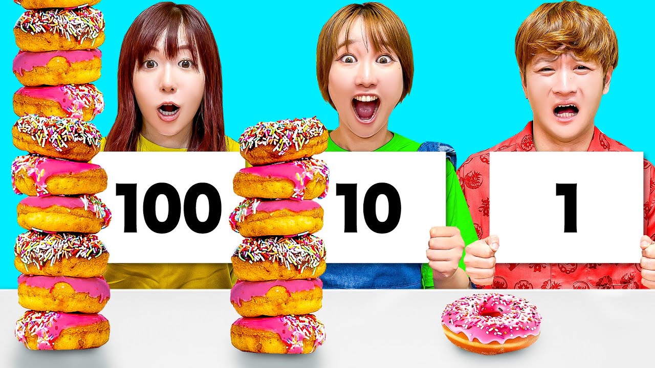 【24時間】大量のドーナツ!? サイコロで出た数だけ食べる生活が過酷すぎた…!! お菓子全部食べるまで帰れません！大中小チャレンジ【大食い】