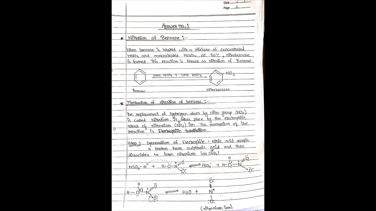 Nitration of benzene #mechanism best handwritten study notes #exam #nitration  #bsc #chemistry