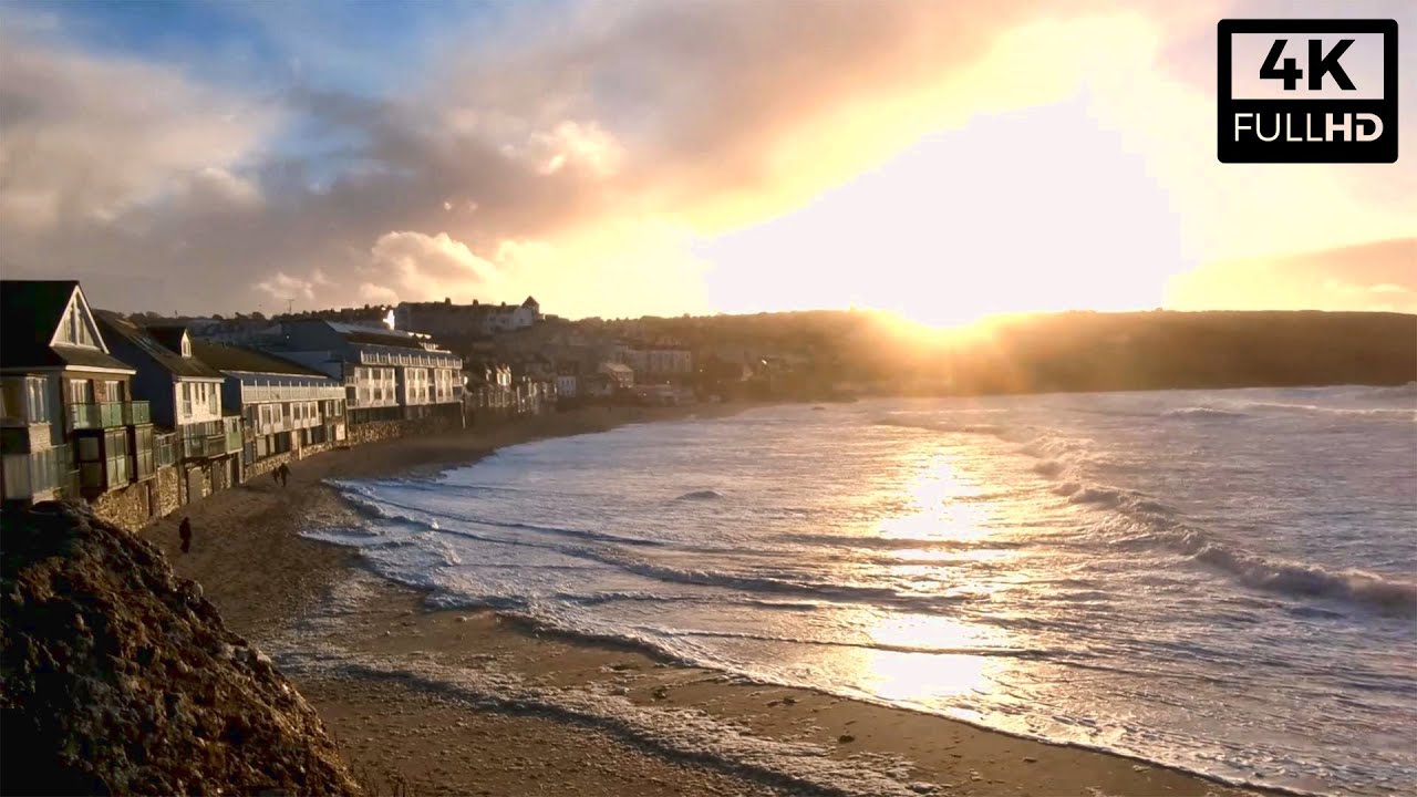 St Ives - Storm Eunice chasing turns into lovely sunset walk - Cornwall Guide 4K Video
