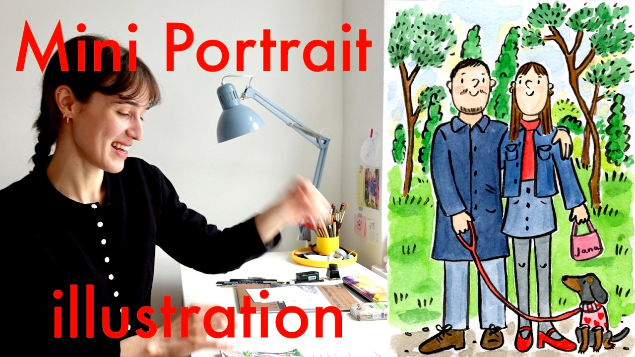 How to Draw a Mini Portrait / Ink and Watercolor Illustration