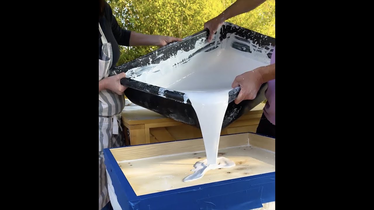 Mixing and pouring plaster into my home built wedging table