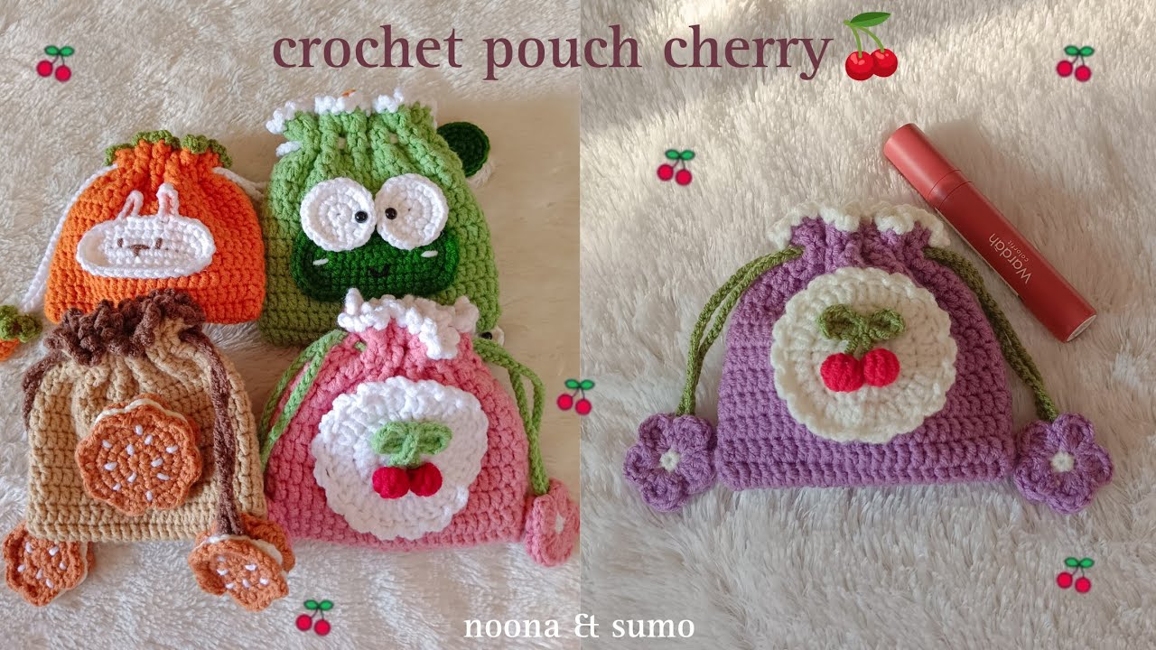 🍒Part 1 | How to Crochet a Drawstring Pouch Cherry | Crochet Pouch Tutorial🍒