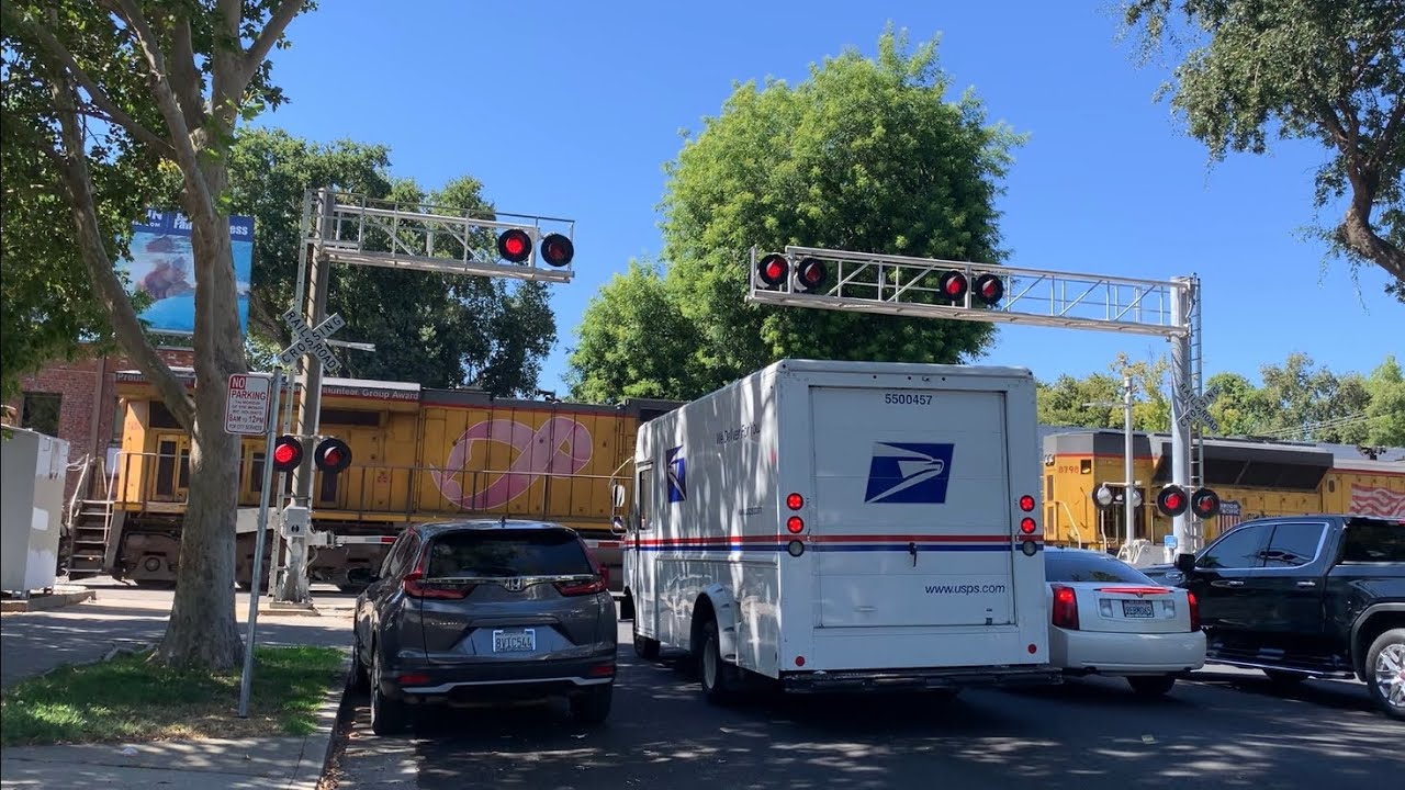 UP 8798 Z-Train Intermodal With Pink Ribbon Unit North - I Street Railroad Crossing, Sacramento CA
