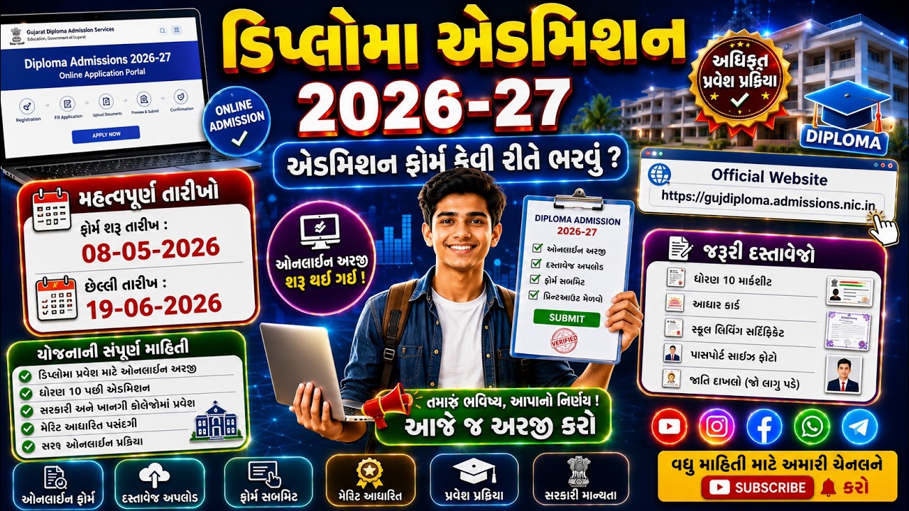 ડિપ્લોમા એડમિશન 2026-27 | Gujarat Diploma Admission Process | ACPDC Registration