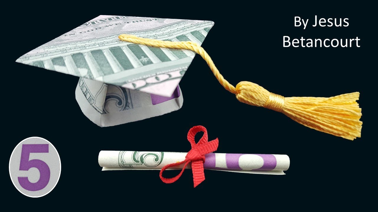 Money Origami Graduation cap and diploma 