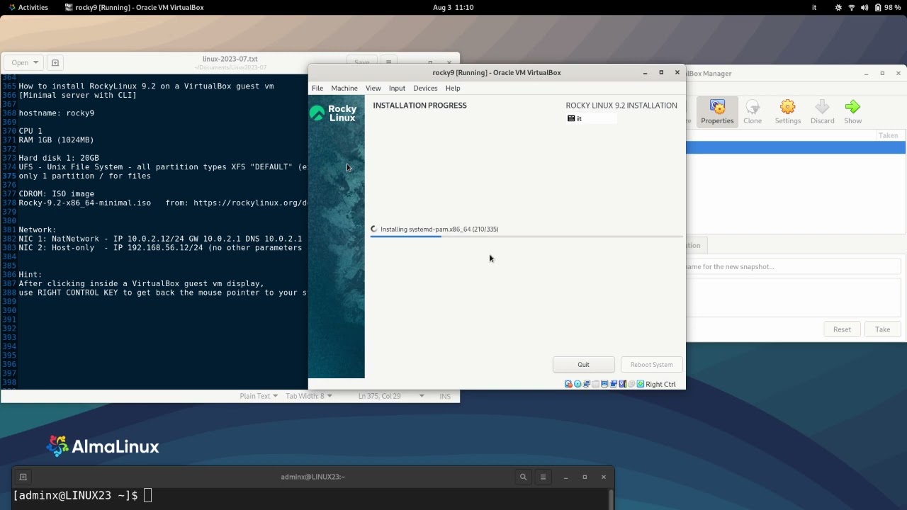 linux202307 012 vbox install rocky linux 9.2 guest vm