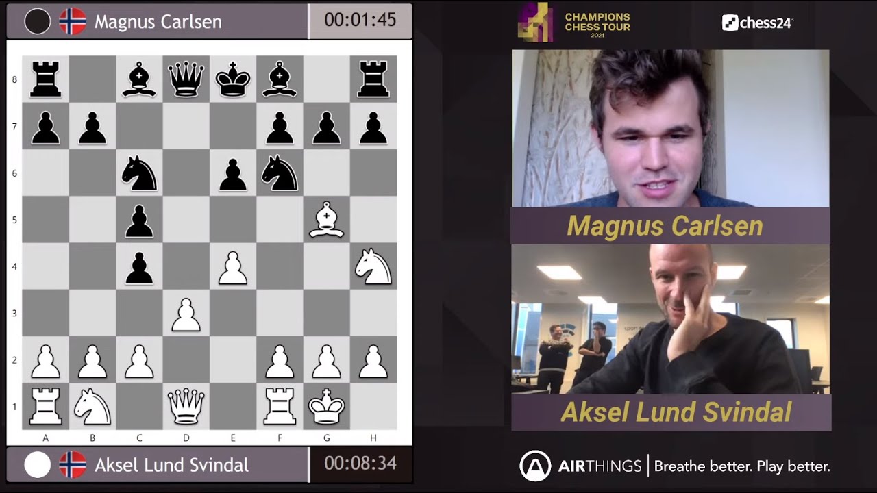 Magnus Carlsen plays 2-time Olympic gold medalist Aksel Lund Svindal