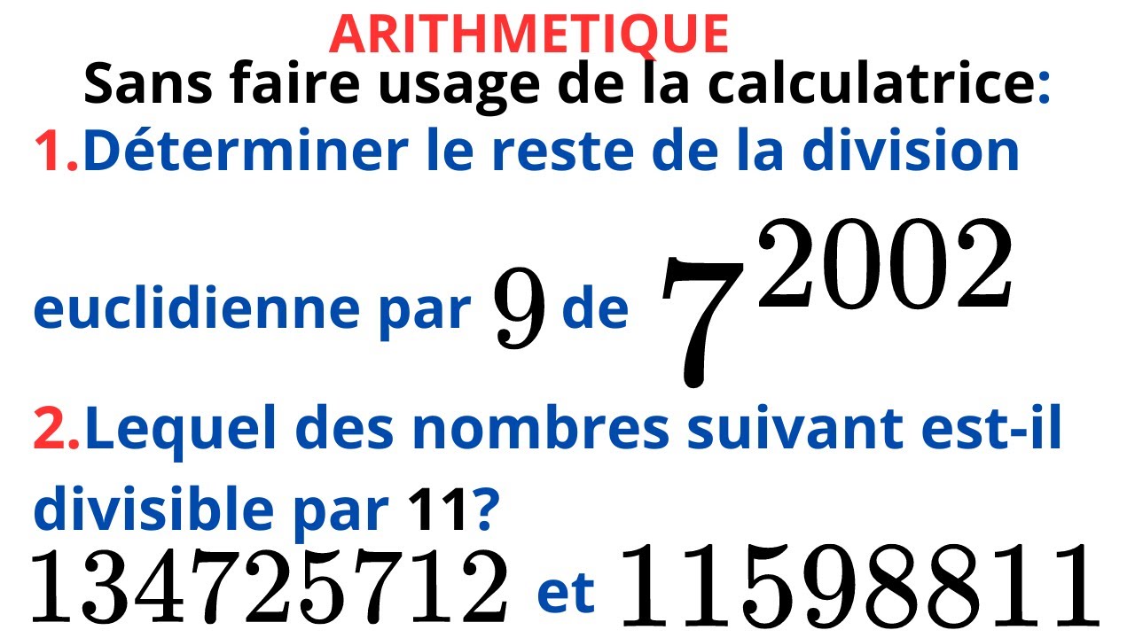 ARITHMETIQUE: DIVISION EUCLIDIENNE ET CRITERE DE DIVISIBILITE