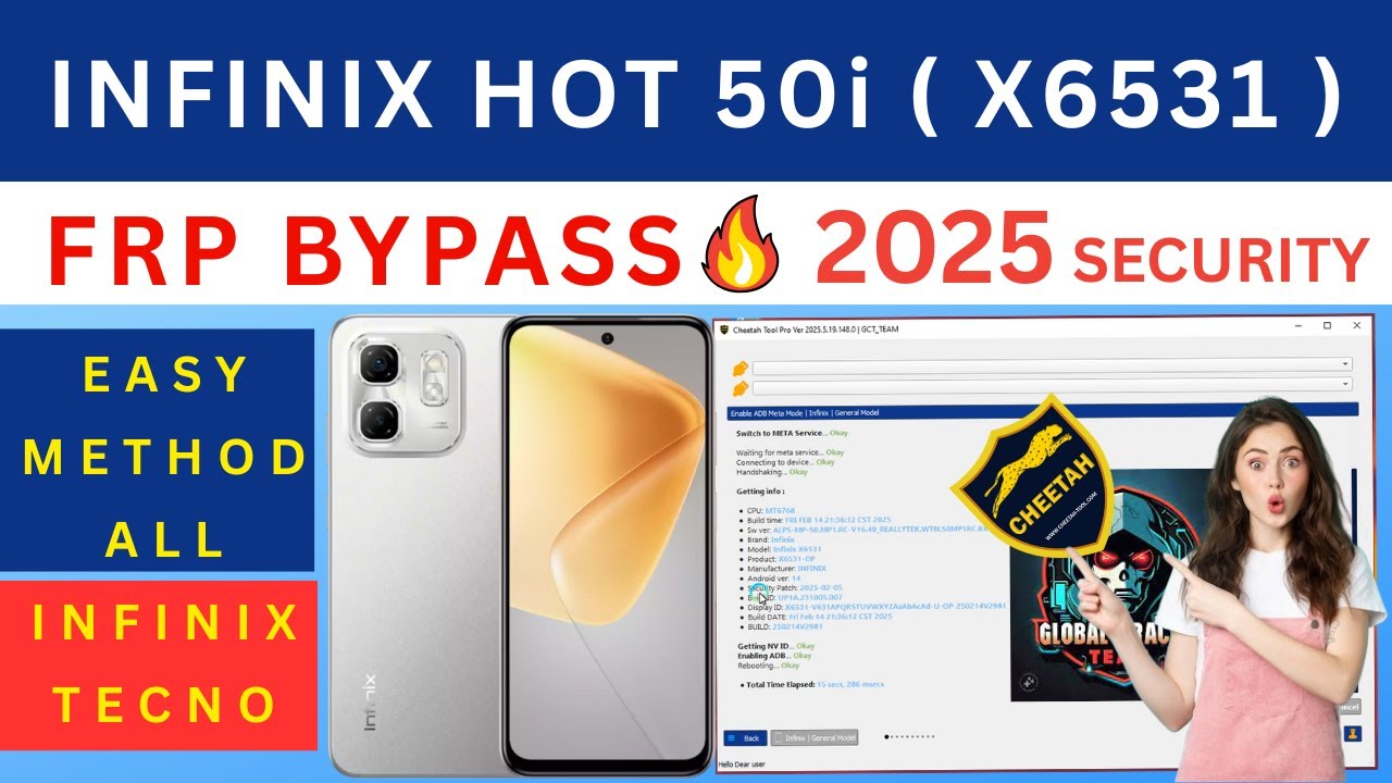Infinix Hot50i X6531 Android 14 FRP Bypass GCT Cheetah Tool | Infinix  X6531 Google Account Unlock