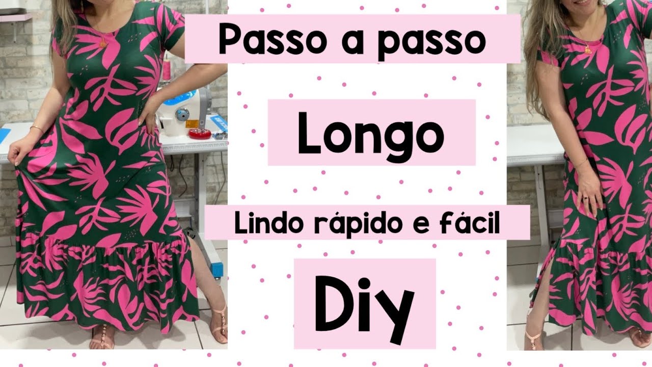 VESTIDO LONDO COM MANGA E BABADOS FÁCIL PARA INICIANTES #passoapasso #costura #dress #diy