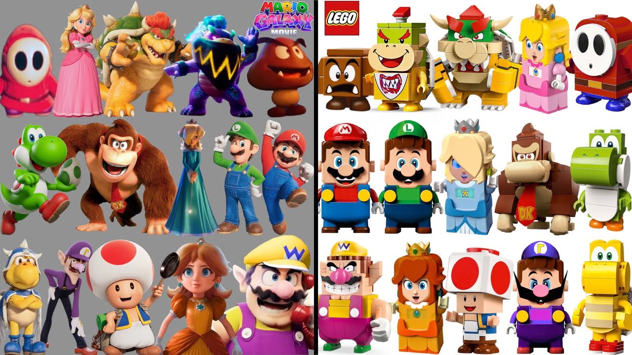 Mario Galaxy Movie Characters vs Mario Party 10 Credits vs LEGO