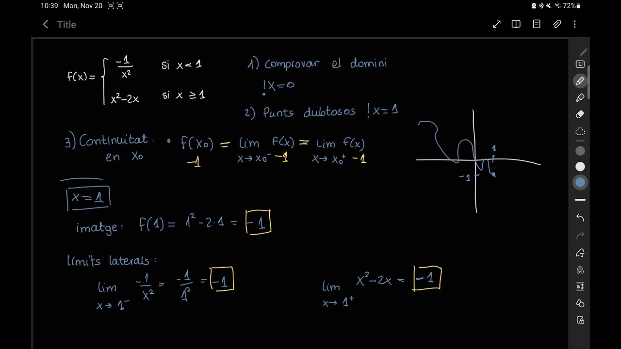 Continuïtat d'una funció. Funció a trossos | Batxillerat