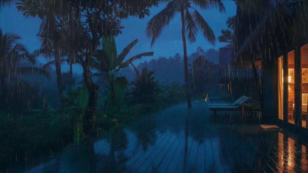 Drift to Sleep with Calm Rain and Soft Thunder Echo at Wooden Cabin Terrace 🌧️
