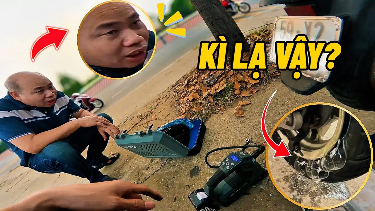 Lần đầu tiên gặp xe bể bánh kì lạ như thế. Cố gắng hết sức và kết quả sau đó