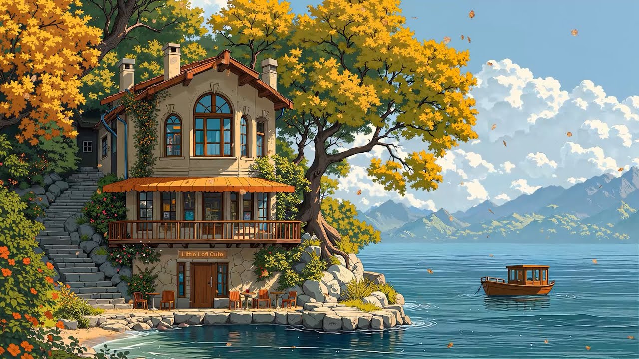 Warm Autumn 🍂 Vintage Lakeside Cafe with Aesthetic Lofi ☕ Lofi Hip Hop - Beats to relax/study/work