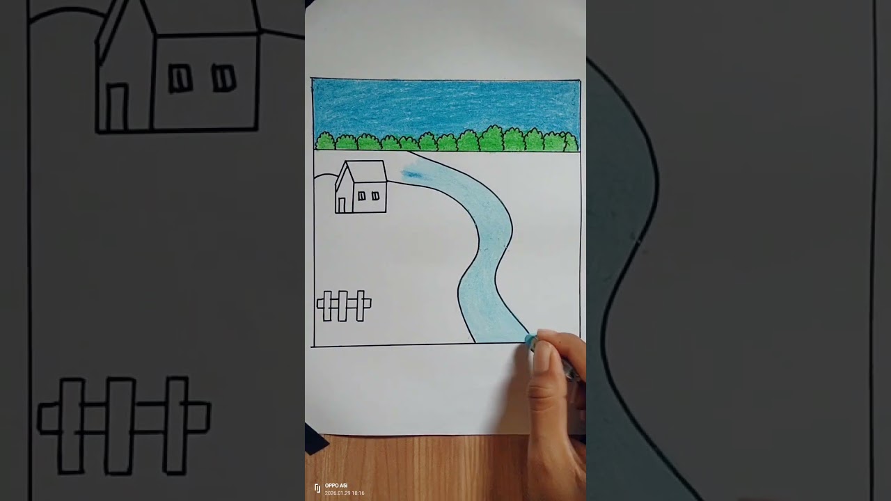 Menggambar pemandangan danau|| draw simple 