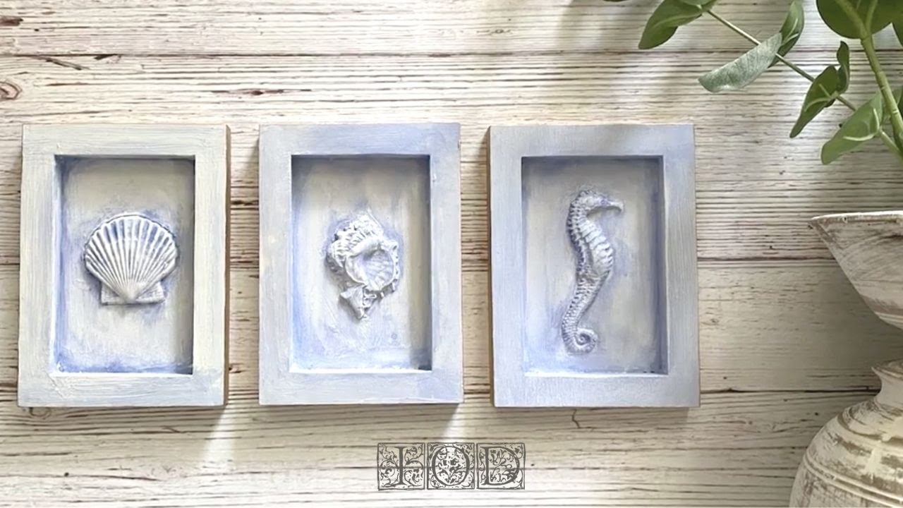 DIY Coastal Beach Decor: Seaside Wall Art with IOD Seahorses and Shell Moulds