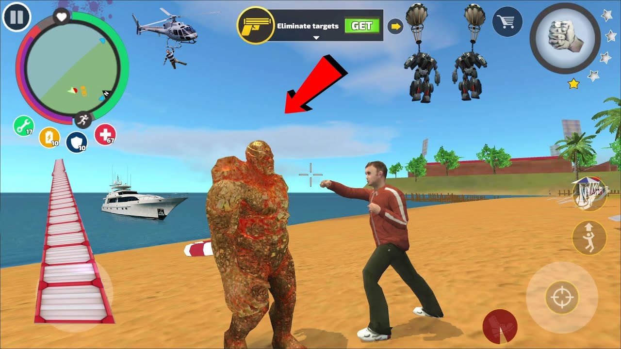Rope Hero Vice Town (stone giants vs street boy) stoneman throw ambulance van on policeman - HD