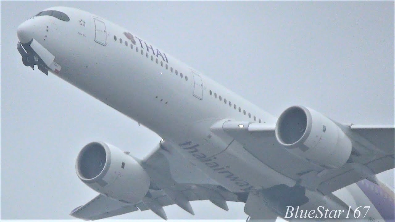 Thai Airways International Airbus A350-900 (HS-THJ) takeoff from KIX/RJBB (Osaka - Kansai) RWY 06R