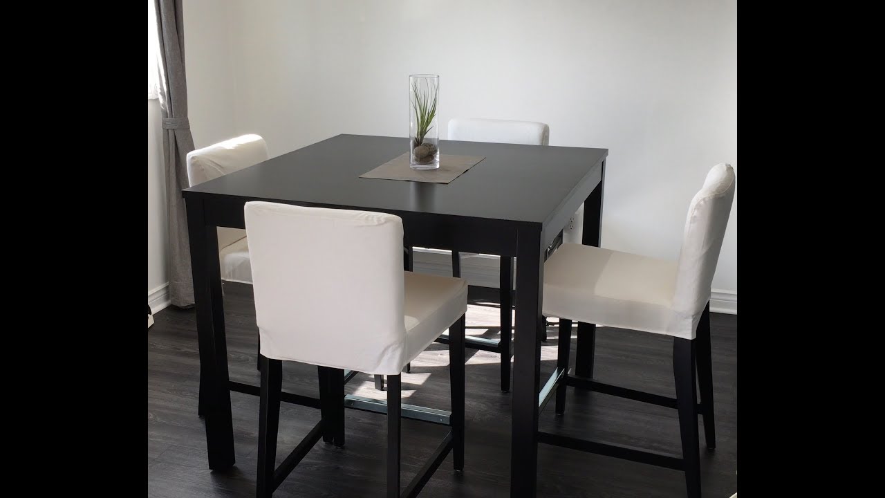 iKEA BJURSTA table and  HENRIKSDAL Bar stool with backrest, brown-black ASSEMBLY