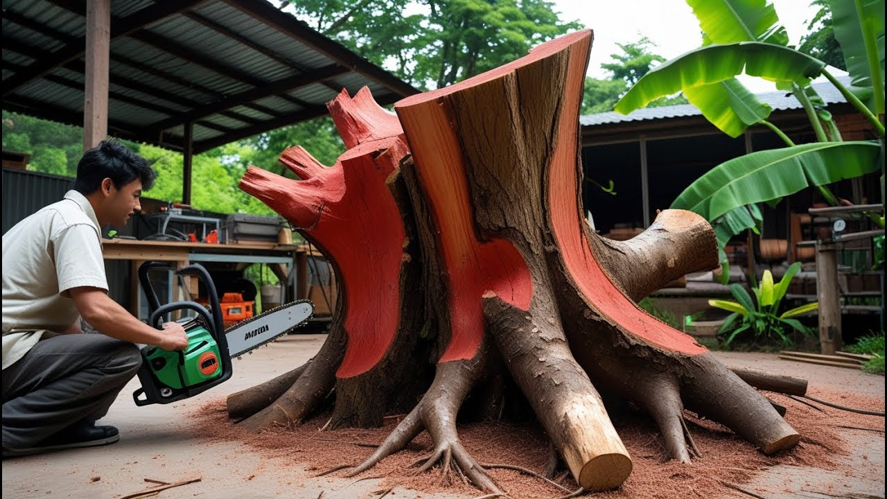 Salvaged Stump to Sculpted: A Forgotten Tree Stump Is Transformed Into A Unique Coffee Table