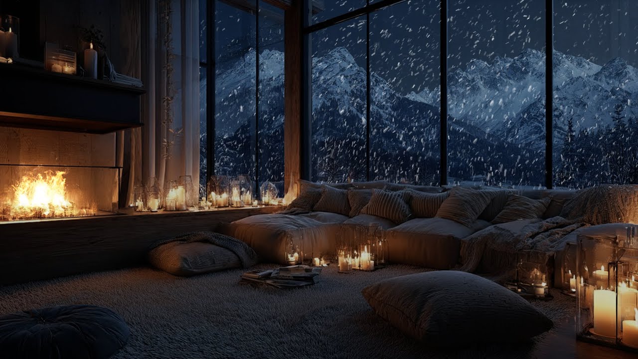 Gentle Winter Snowfall ❄️ Fireplace Piano Sounds for Focus and Relaxation