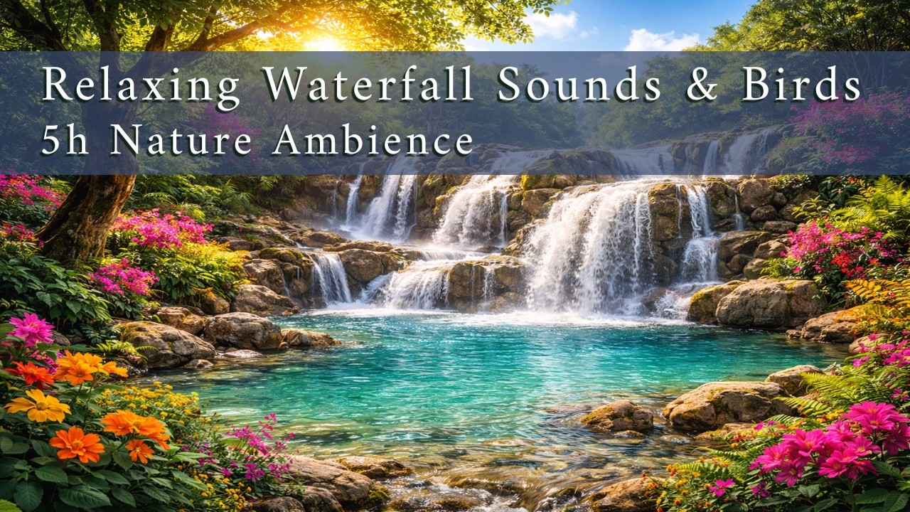 Waterfall Sounds with Birds 🕊️ 5 Hours of Relaxing Nature for Sleep, Meditation & Stress Relief