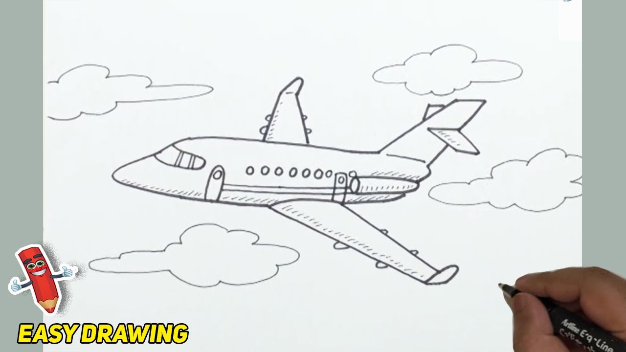 How to Draw an Airplane line drawing Easy and Step by Step | Airplane outline drawing