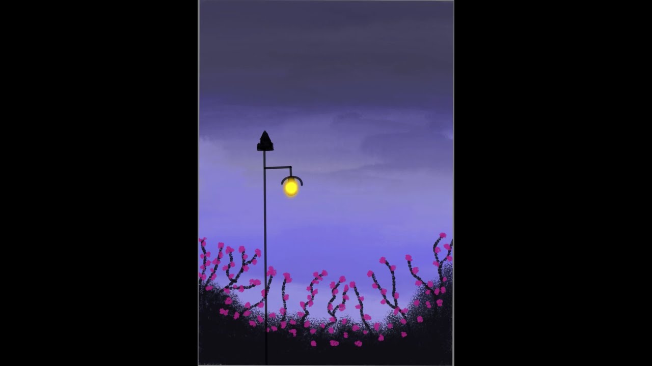 Night Scenery Drawing on iPad: Glowing Flowers & Streetlight Tutorial