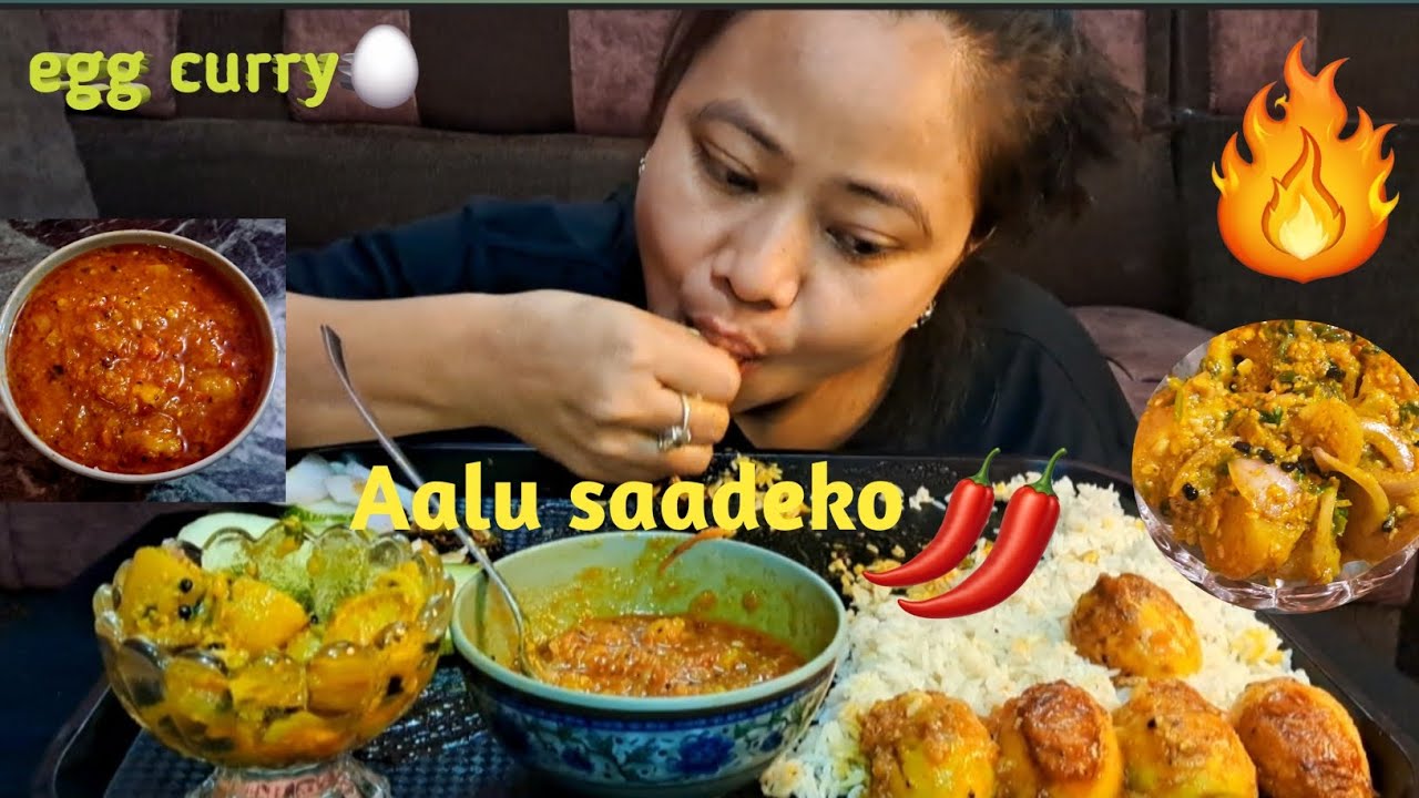 Egg curry,aalu sadeko sanga sada khana @Foodienika @mukbang 